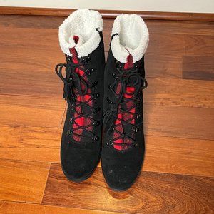 Aerosoles Martha Stewart Marion Black Suede & Red Lace Boots, Women's Size 10
